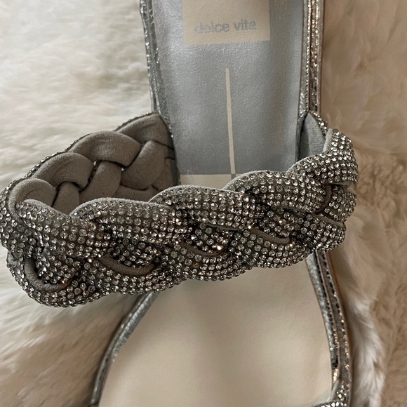 Ronin Rhinestone Braided Block-Heel Sandals Silver Size 9.5 - Picture 9 of 10